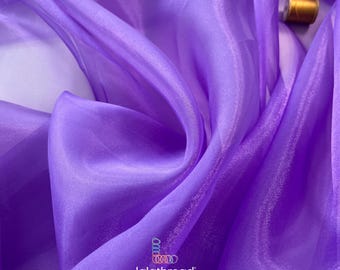Lilac Sheer Organza by Yard, Purple Organza Shiny Fabric for Dresses, Purple Sparkly Fabric for Decor, Curtains, Sashes, Purple Sheer Tulle
