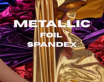 Metallic Foil Lame Fabric by the Yard, 4-Way Stretch, Shiny Reflective Fabric for Dance Costumes, Halloween, Swimwear, Cosplay, Leggings