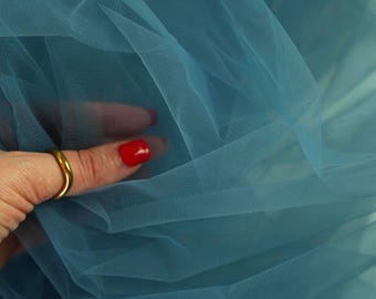 Teal Steel Soft Italian Tulle Fabric By Yard, 65" Wide Matte Illusion Tulle Mesh, Stretch Tulle for Bridal Dress, Tutu Skirts, Party Decor