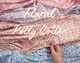 Mini Ditsy Floral Polycotton Fabric by the Yard, 60" Wide Vintage Cottagecore Farmhouse Retro Mini Flower Print for Sewing, Quilting