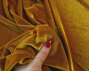 Gold Mustard Velvet | Stretch Velour Fabric by the Yard, Luxurious 4way Stretch Soft Velvet for Decor, Curtains, Theater Costume Upholstery