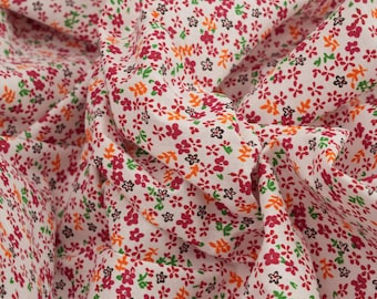 Red Mini Ditsy Floral Polly Cotton Fabric by the Yard, Scattered Small Flowers and Leafs Print Fabric for Dresses, Crafts, Table Cloths