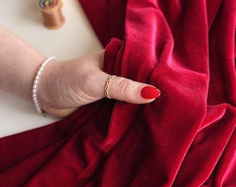 Red Velvet Fabric by the Yard, Plush Soft Stretch Velvet for Dress, Luxurious Red Velour for Gowns, Costumes, Bows, Sewing, Holiday Decor