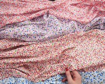 Mini Floral Polycotton Fabric by the Yard, 60" Wide Small Flower Print Fabric, 70/30 Poly Cotton Blend for Curtains, Dressmaking, Crafts
