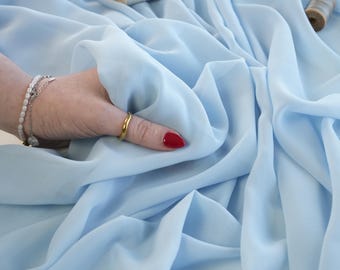 Light Blue Sheer Chiffon Fabric by the Yard, Flowy Draping Soft Chiffon Fabric 60" Wide, See through Fabric for Bridesmaid Dresses & Hijabs