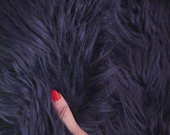 Navy Blue Faux Fur Fabric by the Yard, Long Pile Dark Blue Fake Fur Material for Cosplay, Fursuit, Costumes, Crafts & Home Decor