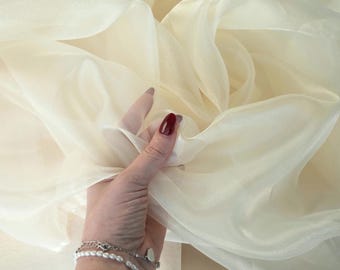 Sheer Ivory Organza Fabric by the Yard, Ivory Bridal Sheer Fabric for Wedding Dress Overlay, Shimmer Ivory Crystal Organza for Veils Wedding