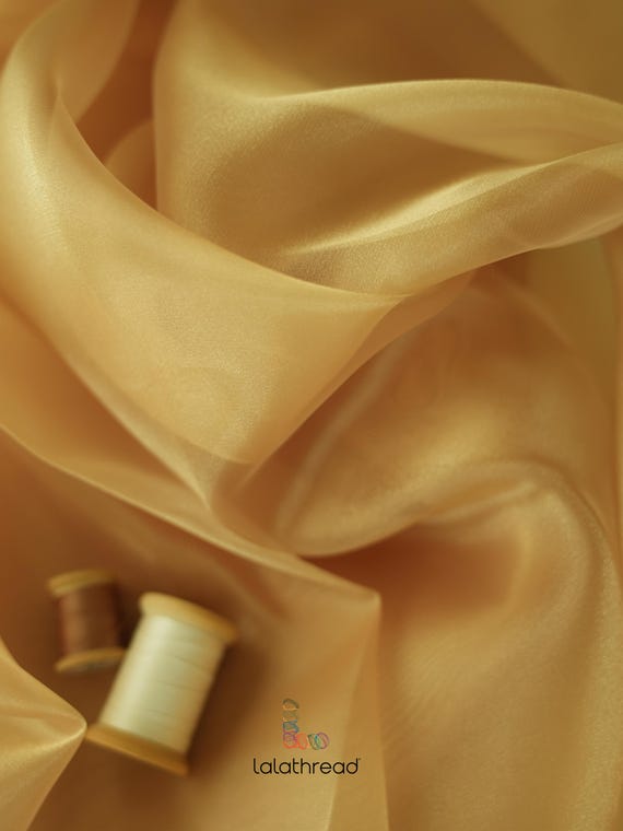 Gold Sheer Organza Fabric by Yard, Metallic Gold Fabric for Dresses, Shiny Gold Fabric, Organza for Wedding Decor, Gowns, Curtains, DIY