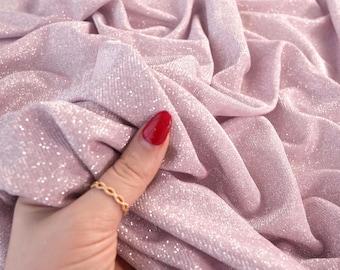 Blush Pink Glitter Fabric, Pink Lurex Fabric by the Yard, Stretch Knit Sparkle Fabric, Shimmer Material for Gowns Costumes Bows & Backdrops