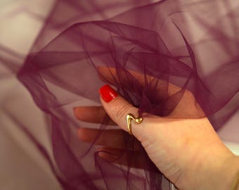Burgundy Illusion Mesh Tulle Fabric By Yard, Matte and Soft Bridal Tulle Italian Fabric, Wholesale Tulle for Dress, Nylon Tulle for Tutu,DIY