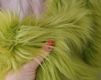 Olive Green Faux Fur Fabric by the Yard, Long Pile Fake Fur Material for Cosplay, Fursuit, Costumes, Cosplay, Crafts & Home Decor