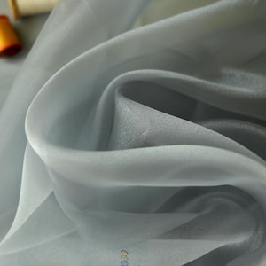 Silver Organza by Yard, Metallic Gray Organza Sheer Fabric, Lightweight Silver Shiny Fabric for Decor, Organza for Dresses,Tablecloth Fabric