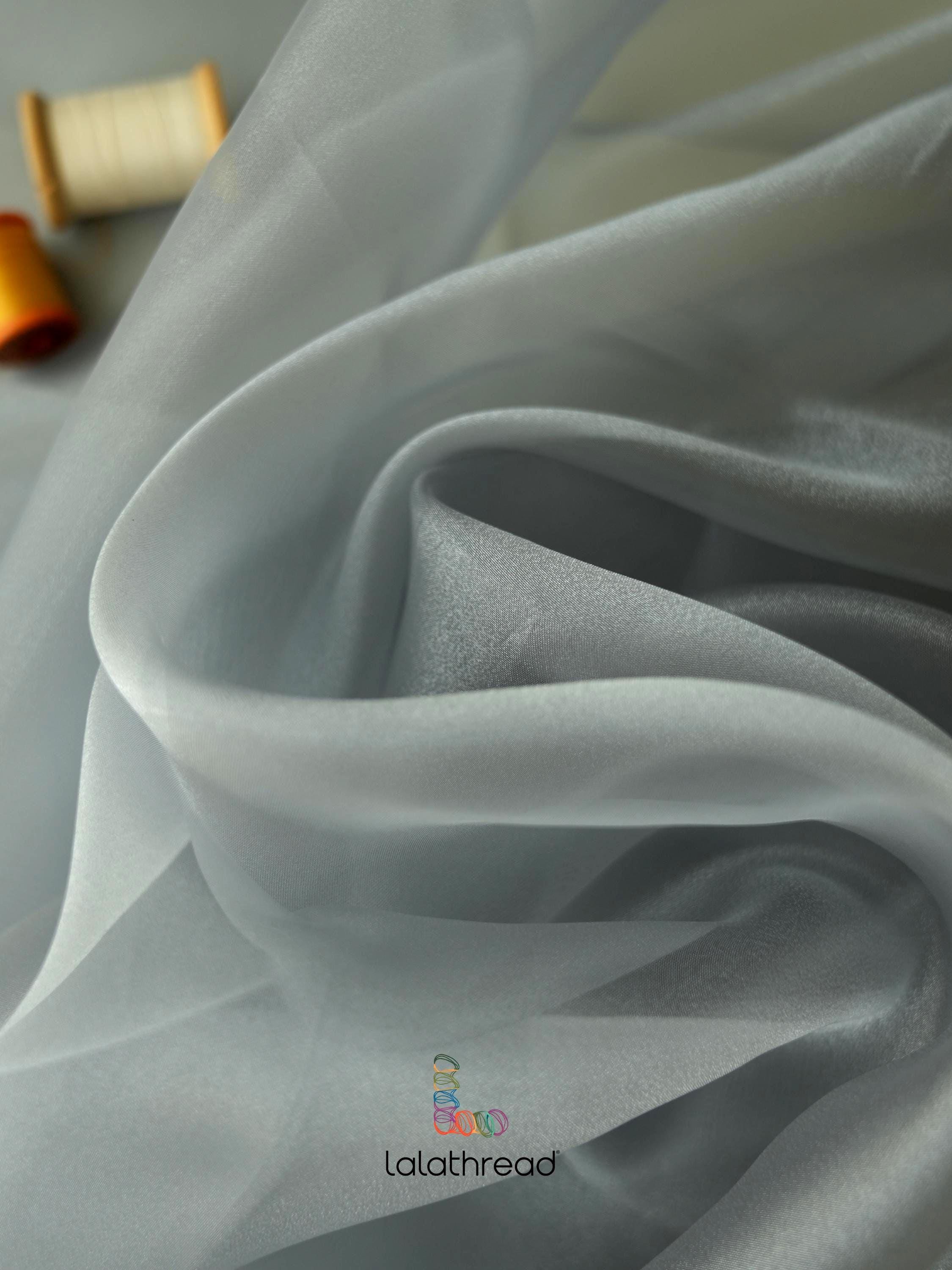 Silver Organza by Yard, Metallic Gray Organza Sheer Fabric, Lightweight Silver Shiny Fabric for Decor, Organza for Dresses,Tablecloth Fabric