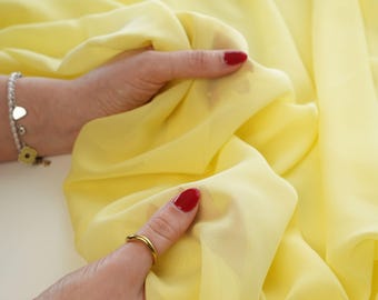 Tissu mousseline luxuriant citron par mètre, tissu mousseline transparent doux et transparent, tissu mousseline jaune mat pour robes fluides, toile de fond, décoration