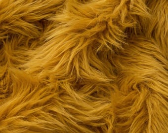 Gold Faux Fur Fabric by the Yard, Warm Gold Shaggy Fur Material,  Artificial Animal Fur for Plush Costume Coats, Upholstery