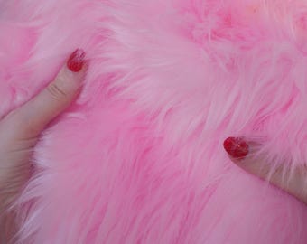 Baby Pink Faux Fur by the Yard | 60" Long Shag Photo Prop Fur Fabric | Soft Blush Fake Fur Material for Cosplay Costumes, Baby Blankets, DIY