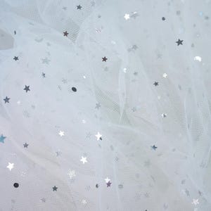 White Celestial Sheer Tulle by the Yard, Star Burst Glitter Lace for Wedding, Veil, Decor, Sparkle Bridal Tulle Mesh Fabric for Dress,Skirts