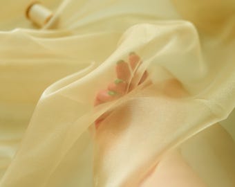 Light Gold Organza Fabric by Yard, Light Champagne Sheer Organza for Wedding, Bridal Veil Fabric, Soft Lightweight Sheer Fabric for Dresses