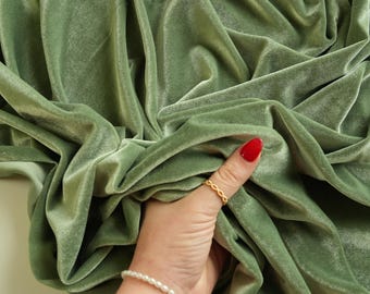 Sage Green Velvet, Sage Green Stretch Velvet Fabric by the Yard, Soft Stretch Velvet, Plush Velour Fabric, Velvet for Dress,Curtains, Bows
