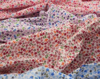 Mini Floral Polycotton Fabric by the Yard, 60" Wide Small Flower Print Fabric, 70/30 Poly Cotton Blend for Curtains, Dressmaking, Crafts
