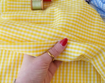 Yellow Gingham Poplin Fabric by the Yard, 1/8” Checked Poly Cotton Fabric for Dressmaking, Shirts, Tablecloths, Gingham Curtains, Decor