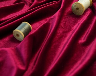 Wine Red Stretch Velvet Fabric by the Yard, 4-Way Soft Plush Material for Holiday Gowns, Dresses, Christmas Outfits, Upholstery, Fall Fabric