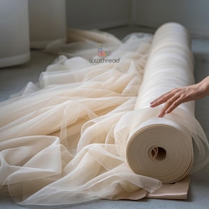 Ivory Organza Fabric by Yard, Ivory Sheer Organza for Bridal Dress, Ivory fabric for Veil, Apparel, Ivory Soft Tulle Fabric for Decor