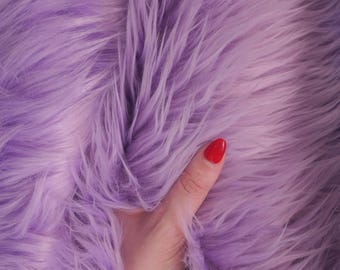 Lavender Faux Fur Fabric by the Yard, Shaggy Long Pile Pastel Purple Fake Fur Material for Cosplay, Fursuit, Crafts & Home Decor