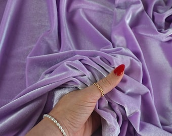 Lavender Stretch Velvet Fabric by the Yard,4-Way Luxury Plush Velour Fabric for Apparel Curtains Dance Costumes, Lilac Velvet Spandex Fabric