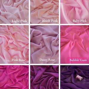 K&ouml;nnte beinhalten: Neun Stoffmuster in verschiedenen Rosa- und Lilat&ouml;nen. Die Farben sind hellrosa, blush pink, baby pink, pink rose, dusty rose, bubble gum, fuchsia, magenta und raisin. Jedes Muster hat seinen Farbnamen aufgedruckt.