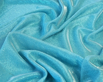 Aqua Blue Glitter Lurex Fabric, Blue Sparkle Shimmer Fabric, Metallic Stretch Glitter Fabric for Gowns, Costumes,Glitter Knit Fabric by Yard
