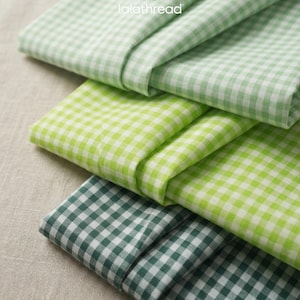 Green Gingham Fabric by the Yard, 60" Wide Soft Checkered Gingham Cloth, 1/8" Green Check Fabric for Dresses, Skirts, Tablecloths & Sewing