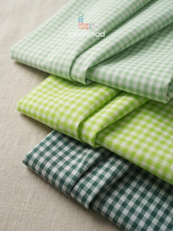 Green Gingham Fabric by the Yard, 60" Wide Soft Checkered Gingham Cloth, 1/8" Green Check Fabric for Dresses, Skirts, Tablecloths & Sewing