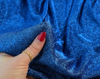 Royal Blue Glitter Fabric, Blue Lurex Fabric by the Yard, Stretch Knit Sparkle Fabric, Shimmer Material for Gowns Costumes Bows & Backdrops