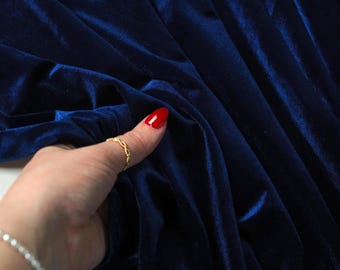 Tissu velours extensible bleu marine par mètre, velours pelucheux dans 4 directions pour peignoirs, robes de chambre, rideaux, oreillers et tissus d'ameublement, velours élasthanne de 58 po. de large