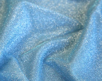 Baby Blue Glitter Lurex Fabric By The Yard, Shimmer Stretch Glitter Fabric, Sparkly Blue Metallic Spandex for Dress,Costumes, Backdrop, Bows