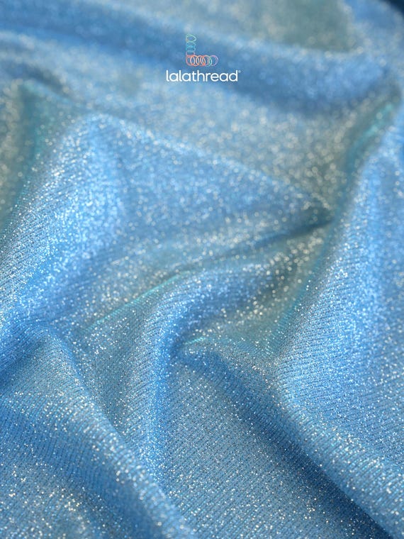 Baby Blue Glitter Lurex Fabric By The Yard, Shimmer Stretch Glitter Fabric, Sparkly Blue Metallic Spandex for Dress,Costumes, Backdrop, Bows