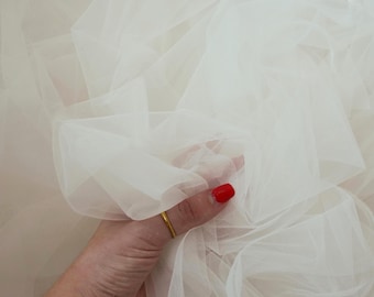 Ultra Soft Ivory Tulle Fabric by the Yard, Matte Ivory Italian Tulle 63" Wide, Bridal Tulle Mesh Fabric for Bridal Veils, Tutu Dress, Gowns