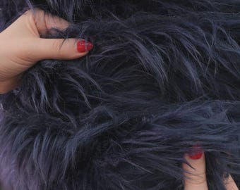 Navy Blue Faux Fur Fabric by the Yard, Long Pile Dark Blue Fake Fur Material for Cosplay, Fursuit, Costumes, Crafts & Home Decor