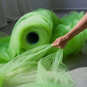 Lime Green Organza Fabric by Yard, Sheer Organza for Dress, Neon Green fabric for Gift Wrapping, Costumes, Electric Material for Decor, DIY