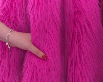 Fuchsia Faux Fur Fabric by the Yard, 60" Long Pile Shag Fur, Magenta Bright Pink Fake Fur for Cosplay Costumes, Fursuits, Rave Outfits, DIY