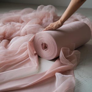 Dusty Rose Organza Fabric by Yard, Powder Pink Bridal Fabric, Rose Transparent Fabric, Solid Organza for Wedding, Sheer Fabric for Decor