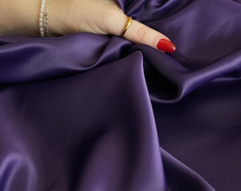 Eggplant Matte Bridal Dull Duchess Satin, Semi Matte Dark Purple Peau de Soie Lamour Satin Fabric by the Yard for Dresses & Gowns, Curtains