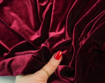 Burgundy Stretch Velvet Fabric by the Yard, 4-Way Stretch Soft Velour Material for Costumes Dress Curtains Upholstery Sewing & Holiday Decor