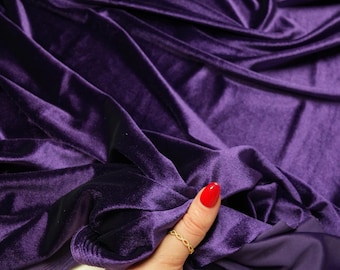 Dark Purple Stretch Velour Fabric by the Yard,4-Way Stretch Soft Plush Velvet Fabric for Gowns Curtains Upholstery 58”Wide Polyester Spandex