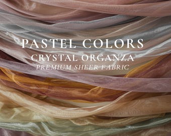 Sheer Organza Fabric by the Yard 60" Wide, Crystal Organza Shimmer Tulle Fabric for Bridal Dress, Puffy Fabric, Pastels Neutral Fall Decor