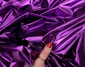 Purple Metallic Foil Fabric by the Yard, Shiny Stretch Spandex Fabric for Dancewear, Costumes