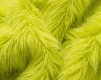 Neon Yellow Fur Fabric by the Yard, Yellow Faux Fur Long Pile Shag Fur 60" Wide, Soft Plush Bright Fur for Rave Costume Cosplay, Toys