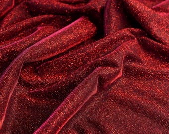 Sparkle Red Lurex Glitter Fabric by the Yard, Sparkly Red Stretch Shimmer Fabric,Spandex Knit Shiny Red Lurex Fabric for Gowns Backdrops