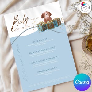 A4 Mädchen und Junge Baby Shower Menu Template - Druckbare Mädchen und Junge Party Menü Design für Baby Party - Bearbeitbar & Instant Download